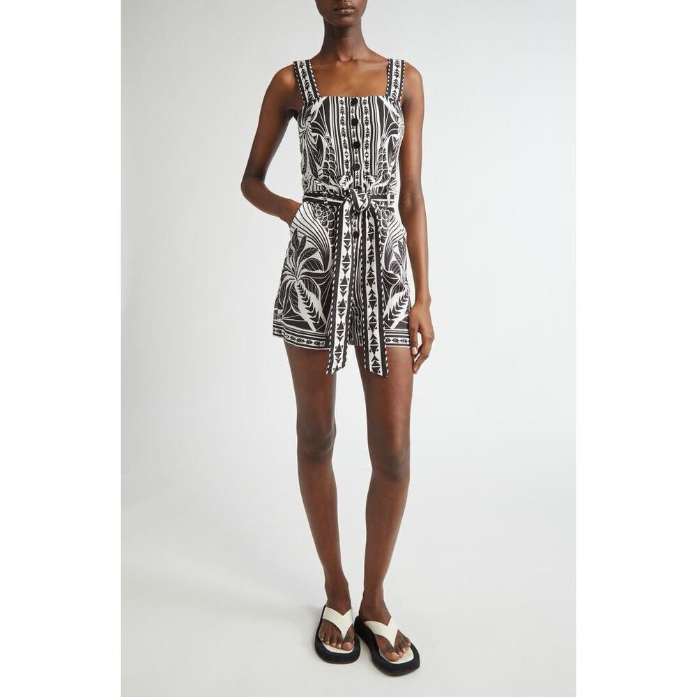 FARM Rio Black and White Printed Sleeveless Romper